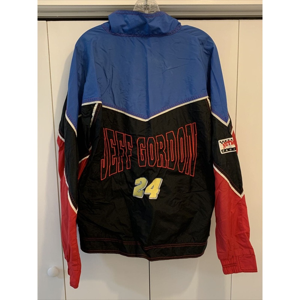 VTG 90s NASCAR Jeff Gordon #24 Nutmeg Mills Racing Jacket‎ Sz L SPELLOUT, SIG